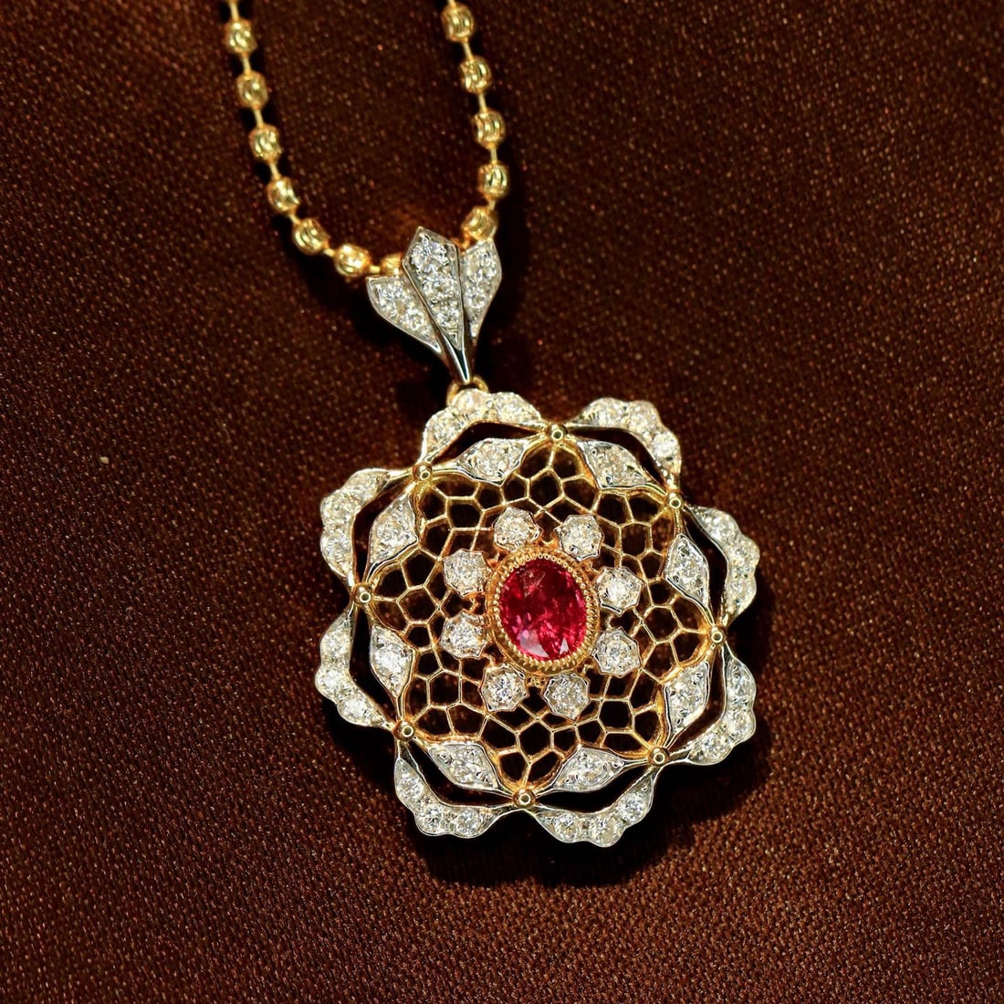 14k Gold 0.69 Ctw Natural Ruby & Diamond Pendant( Without Chain ) - 4