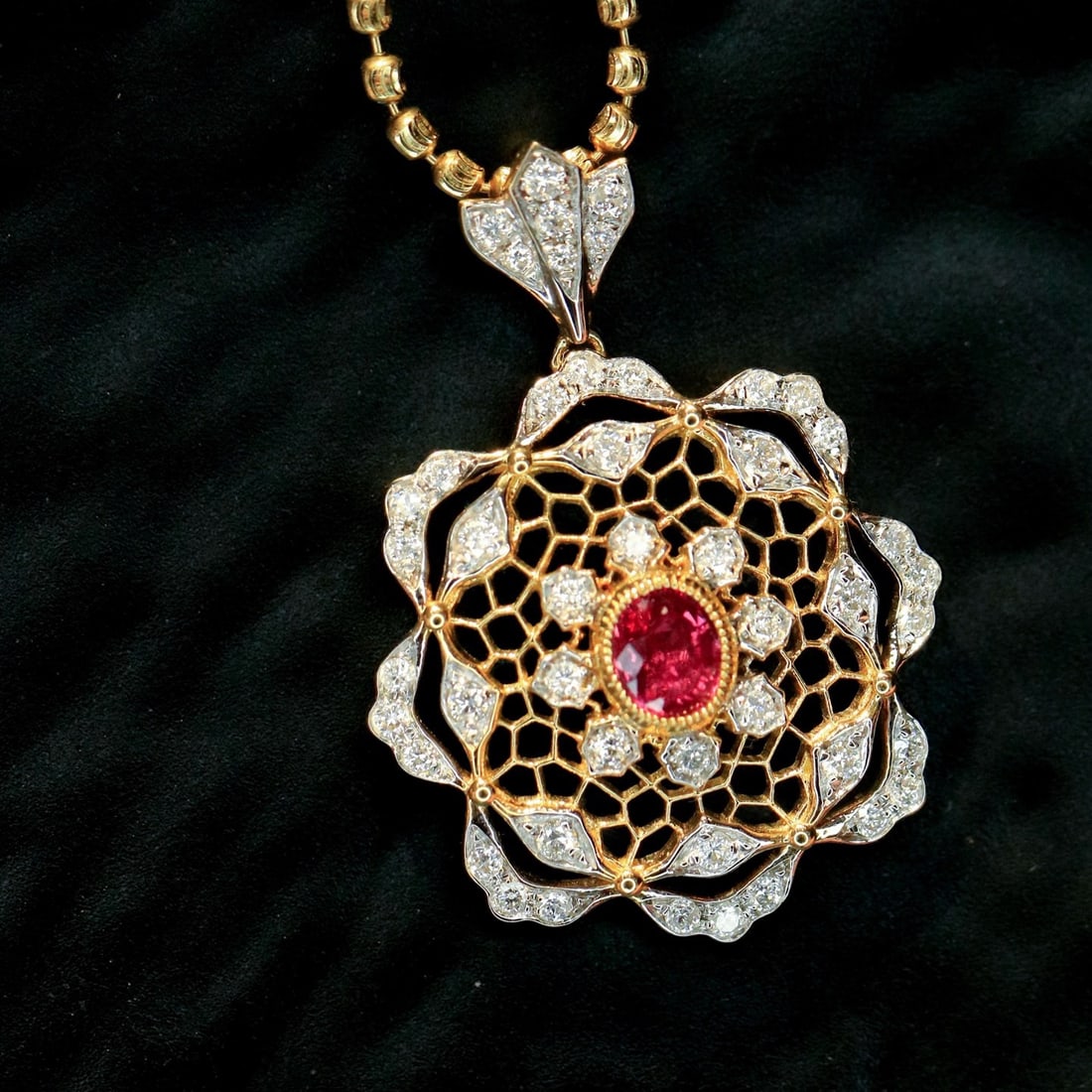 14k Gold 0.69 Ctw Natural Ruby & Diamond Pendant( Without Chain ) - 5