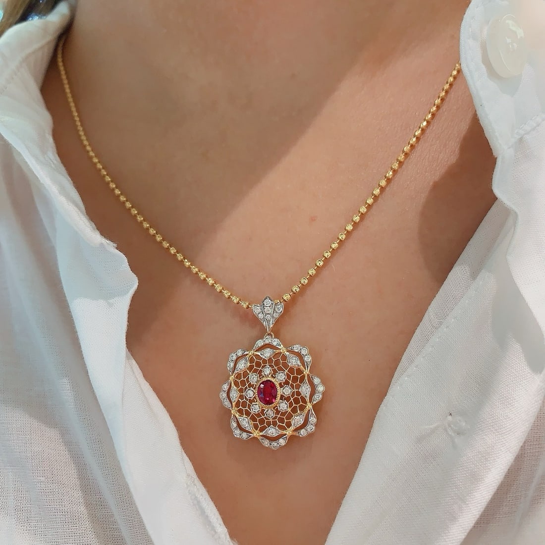 14k Gold 0.69 Ctw Natural Ruby & Diamond Pendant( Without Chain ) - 6