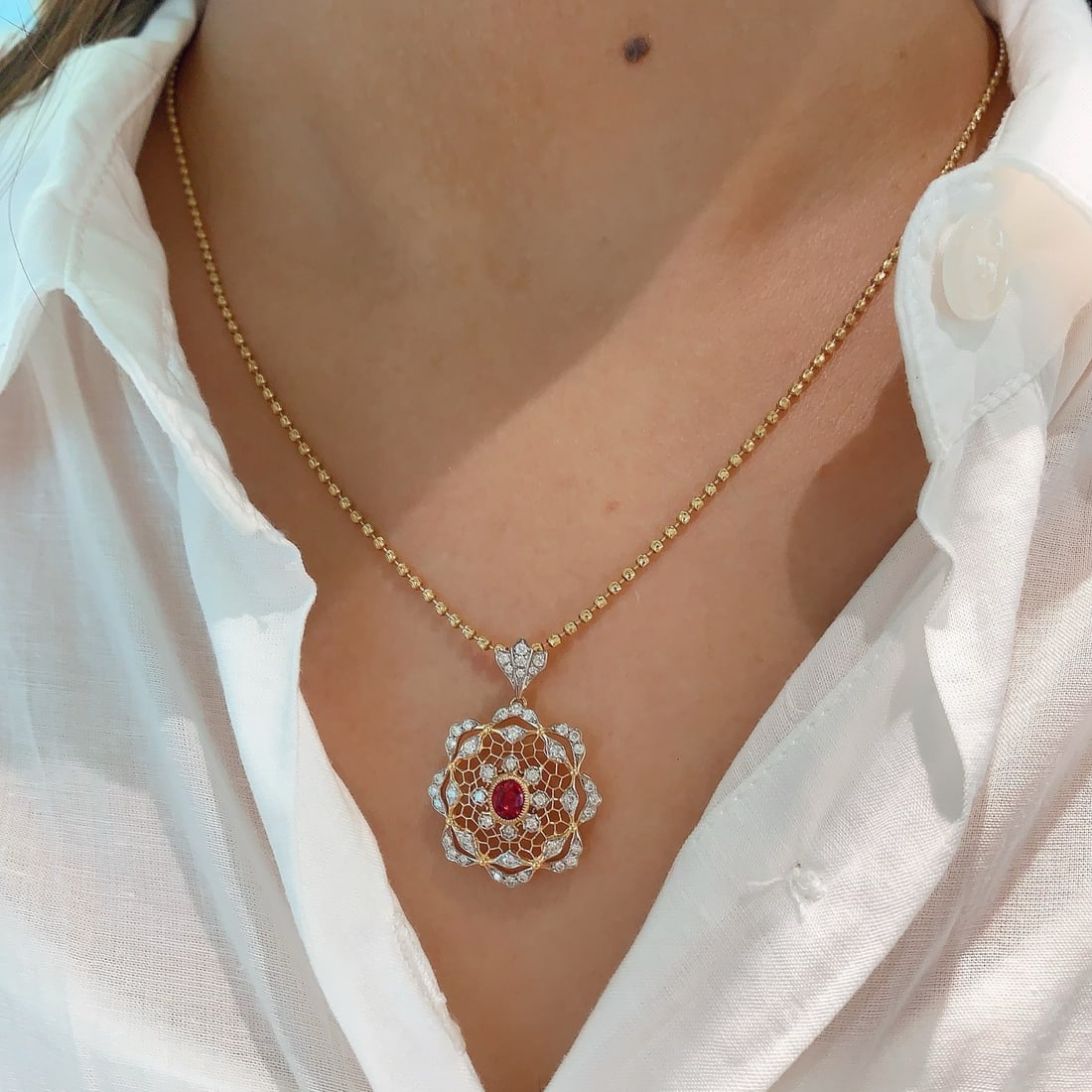 14k Gold 0.69 Ctw Natural Ruby & Diamond Pendant( Without Chain ) - 7