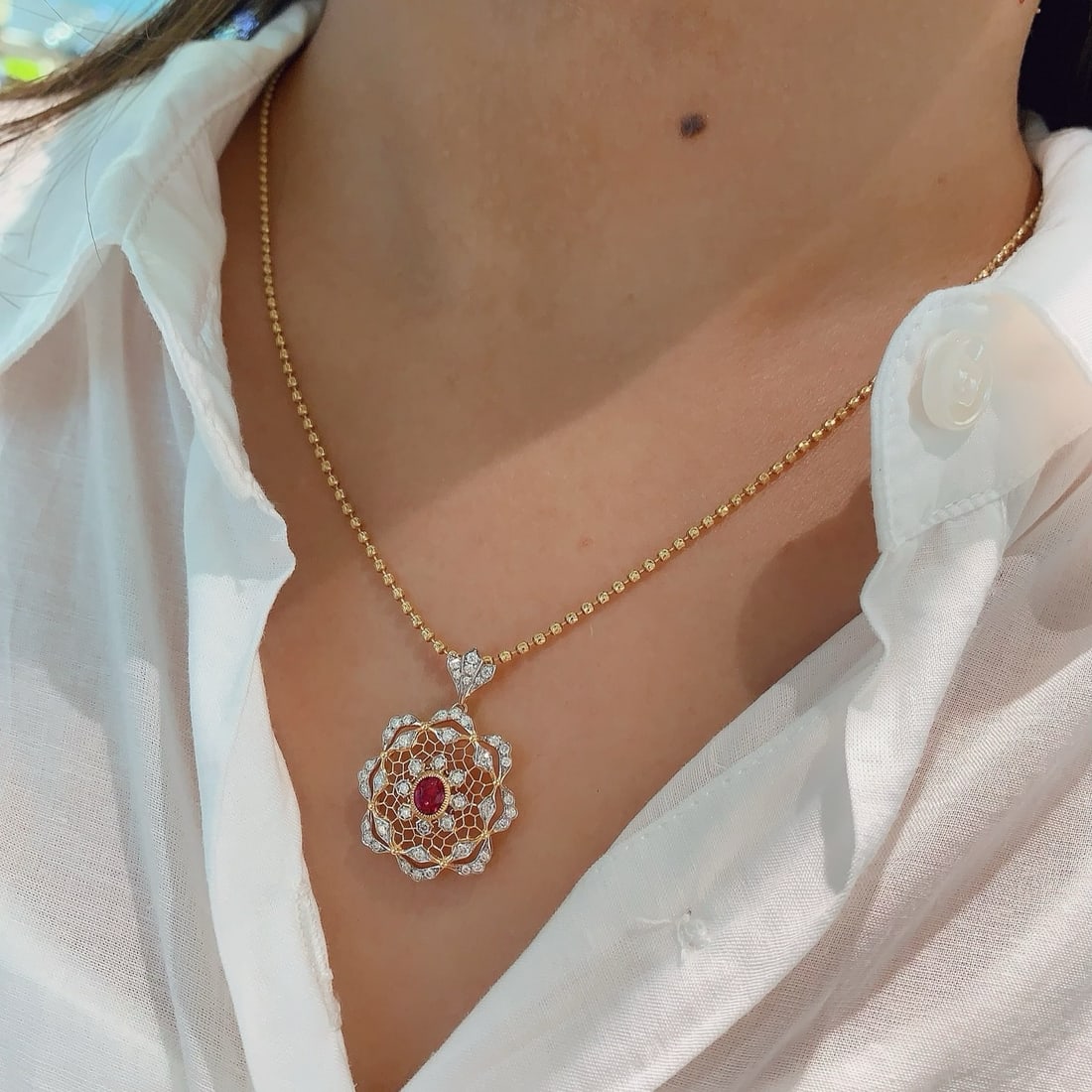 14k Gold 0.69 Ctw Natural Ruby & Diamond Pendant( Without Chain ) - 8