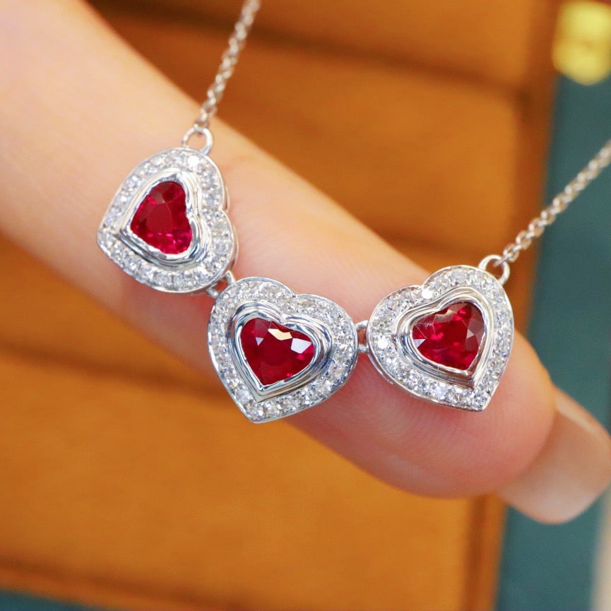 14k Gold 1.35 Ctw Vivid Red Natural Ruby & Diamond Necklace - 2