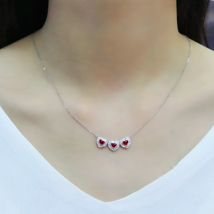 14k Gold 1.35 Ctw Vivid Red Natural Ruby & Diamond Necklace - 5