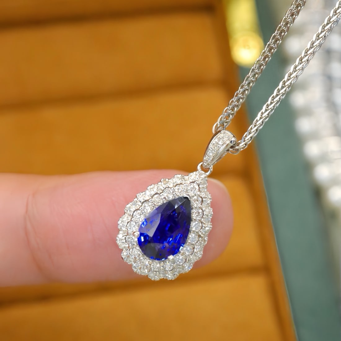 14k Gold 1.32 Ctw Natural Sapphire & Diamond Pendant( Without Chain ) - 2