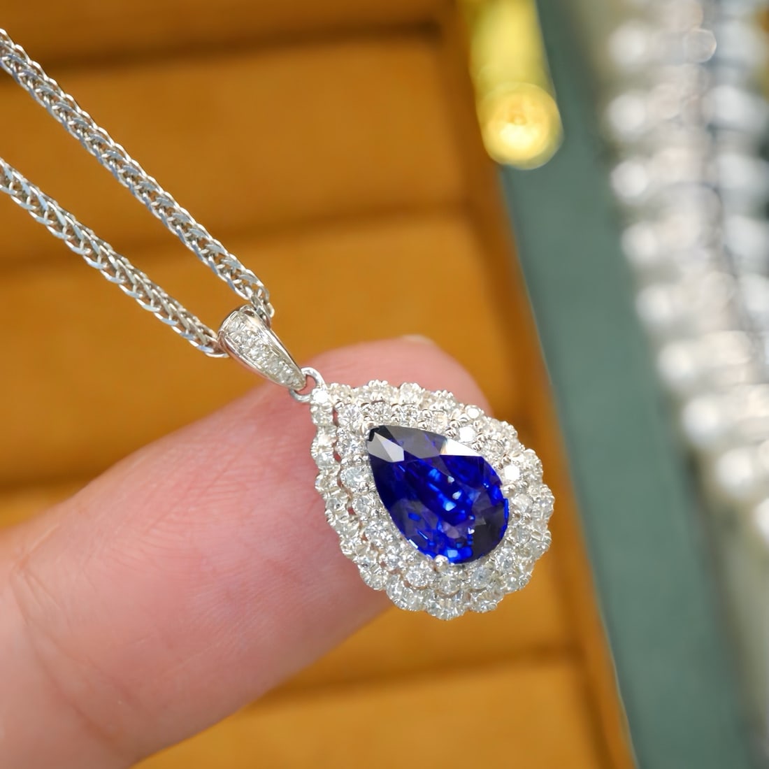 14k Gold 1.32 Ctw Natural Sapphire & Diamond Pendant( Without Chain ) - 3