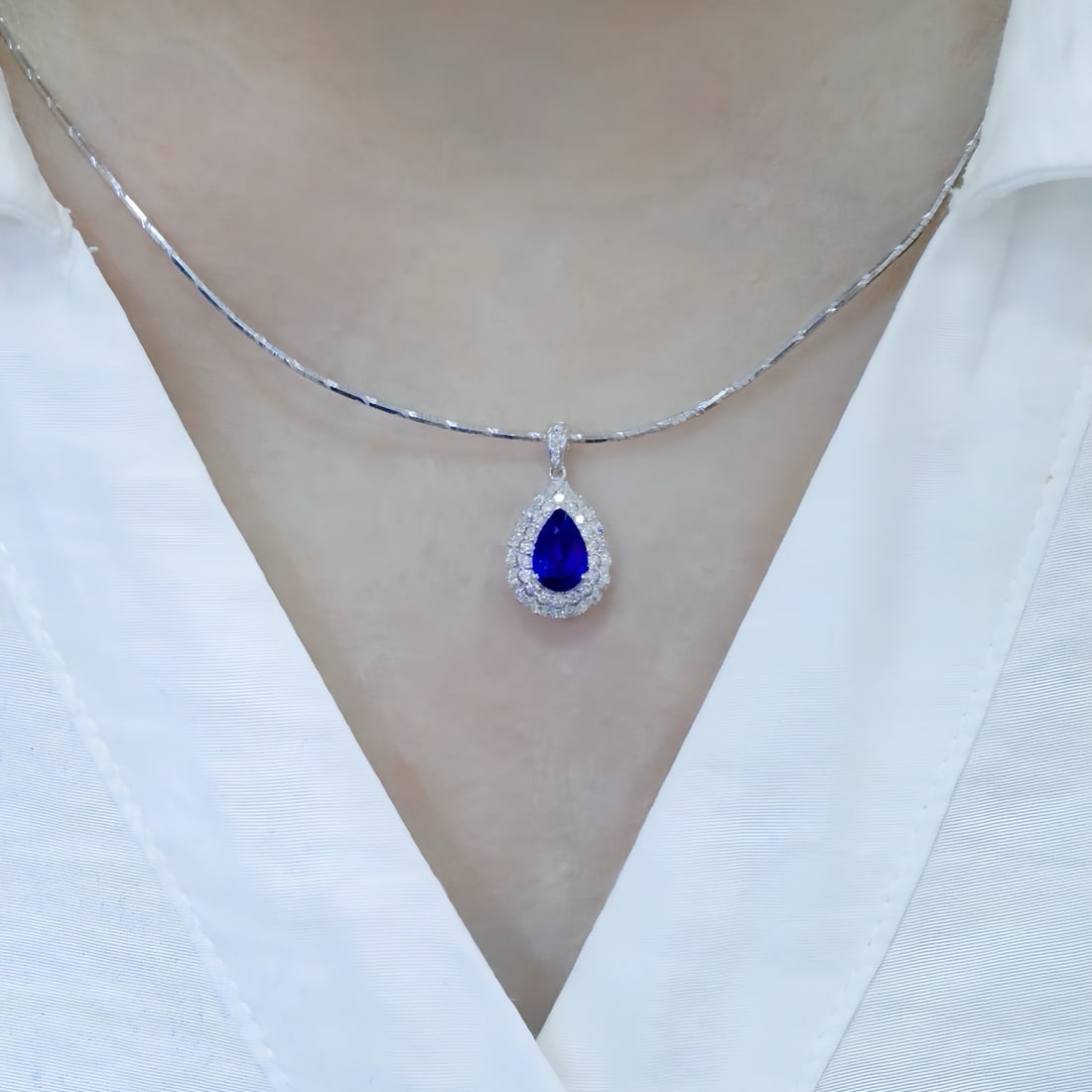 14k Gold 1.32 Ctw Natural Sapphire & Diamond Pendant( Without Chain ) - 5