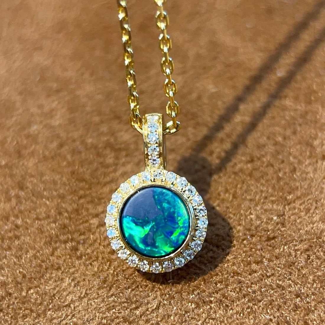 14k Gold 0.43 Ctw Natural Opal & Diamond Pendant( Without Chain ) - 2