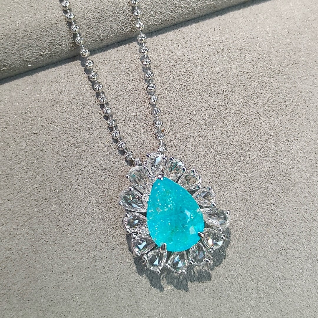 14k Gold 4.54 Ctw Natural Paraiba Tourmaline & Sapphire Pendant( Without Chain ) - 2