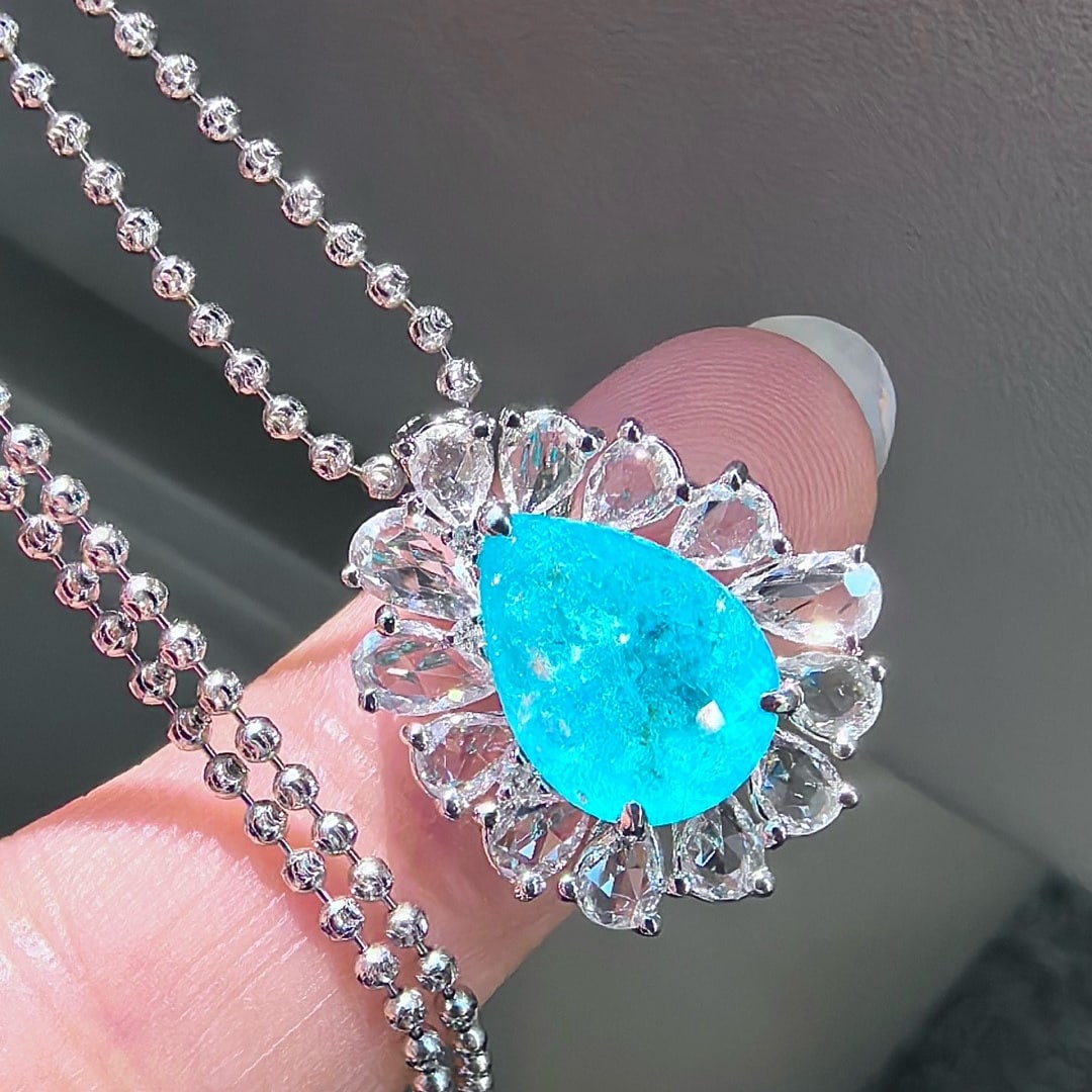 14k Gold 4.54 Ctw Natural Paraiba Tourmaline & Sapphire Pendant( Without Chain ) - 4