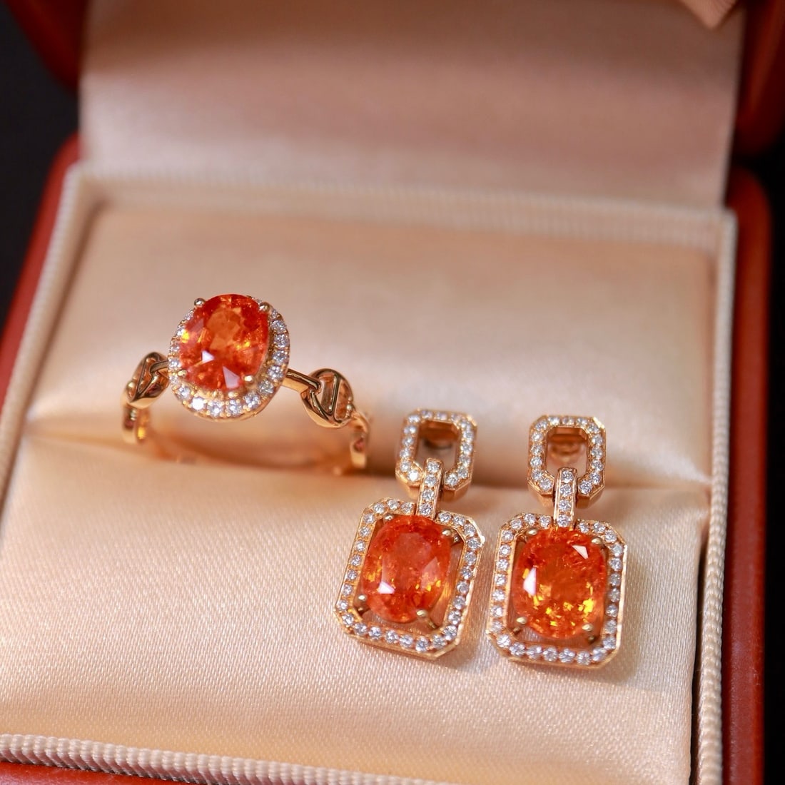 14k Gold 5.76 Ctw Natural Spessartine & Diamond Jewelry Set - 2