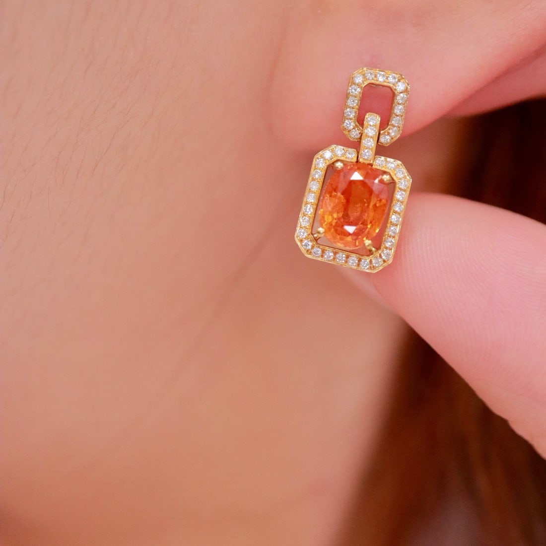14k Gold 5.76 Ctw Natural Spessartine & Diamond Jewelry Set - 7
