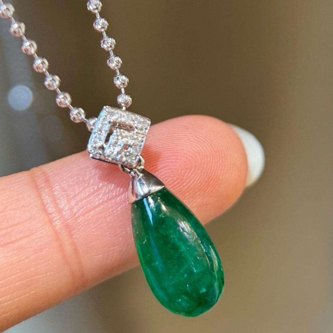 14k Gold 4.98 Ct Natural Emerald & Diamond Pendant( Without Chain ) - 2
