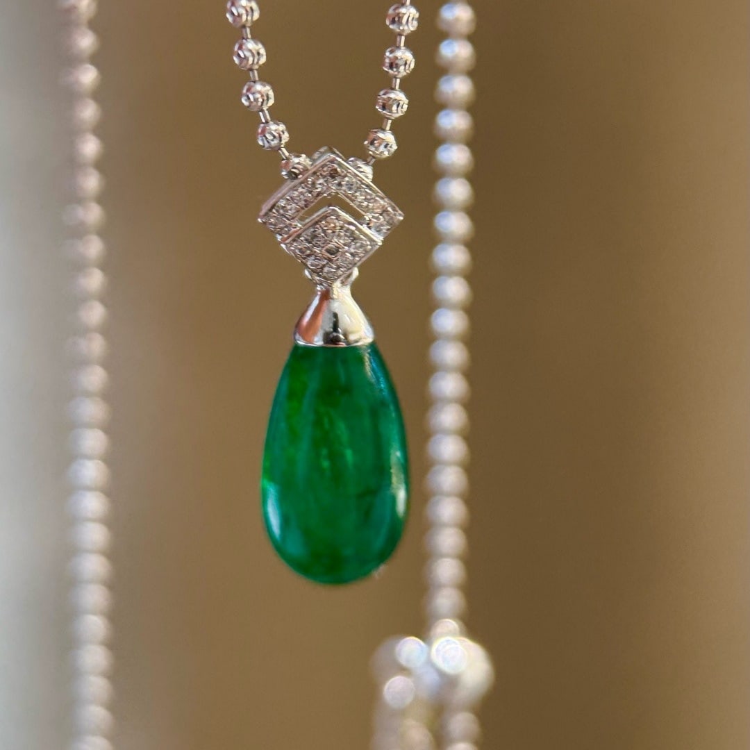 14k Gold 4.98 Ct Natural Emerald & Diamond Pendant( Without Chain ) - 5