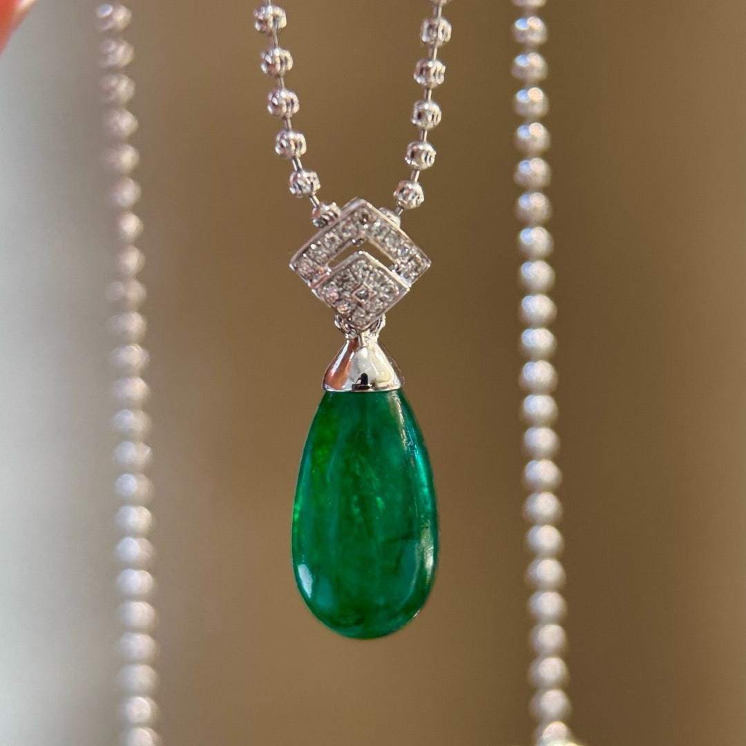 14k Gold 4.98 Ct Natural Emerald & Diamond Pendant( Without Chain ) - 6