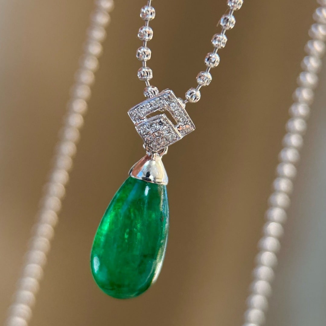 14k Gold 4.98 Ct Natural Emerald & Diamond Pendant( Without Chain ) - 8