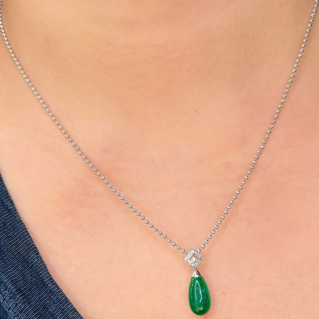 14k Gold 4.98 Ct Natural Emerald & Diamond Pendant( Without Chain ) - 9