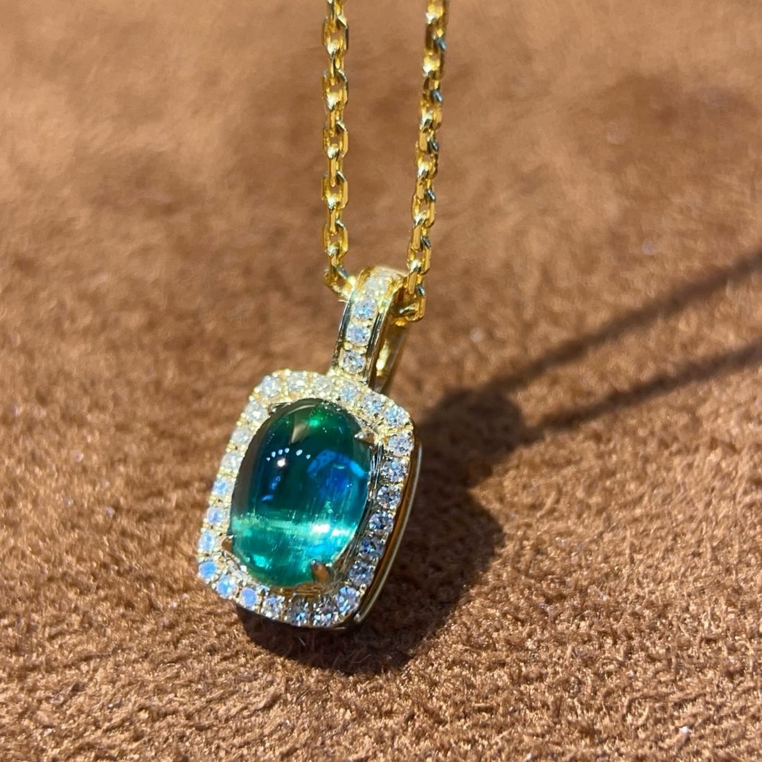 14k Gold 0.74 Ctw Natural Emerald & Diamond Pendant( Without Chain ) - 3