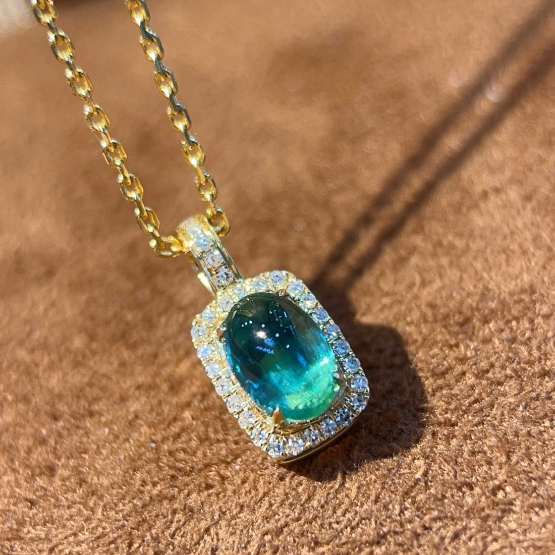 14k Gold 0.74 Ctw Natural Emerald & Diamond Pendant( Without Chain ) - 4