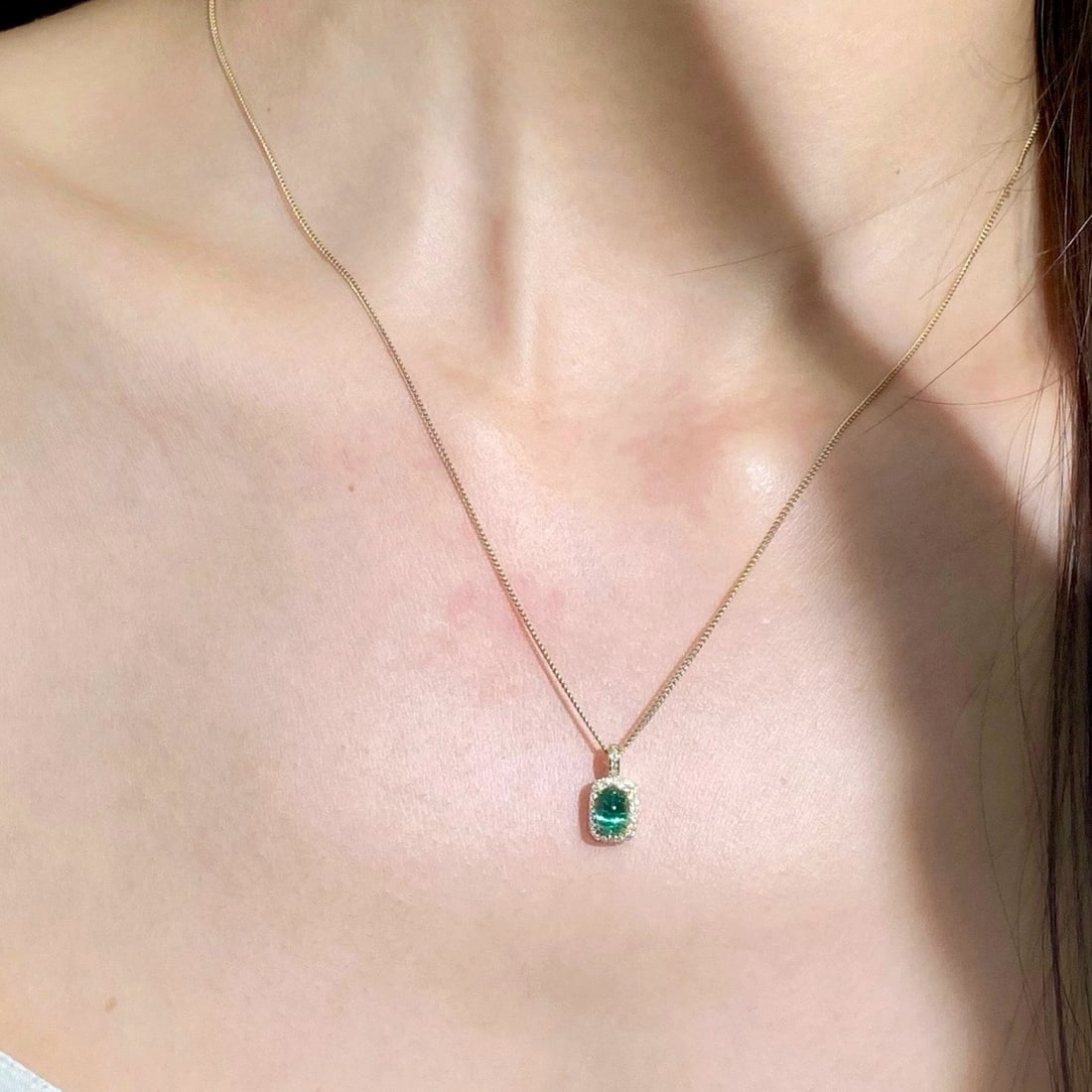 14k Gold 0.74 Ctw Natural Emerald & Diamond Pendant( Without Chain ) - 5