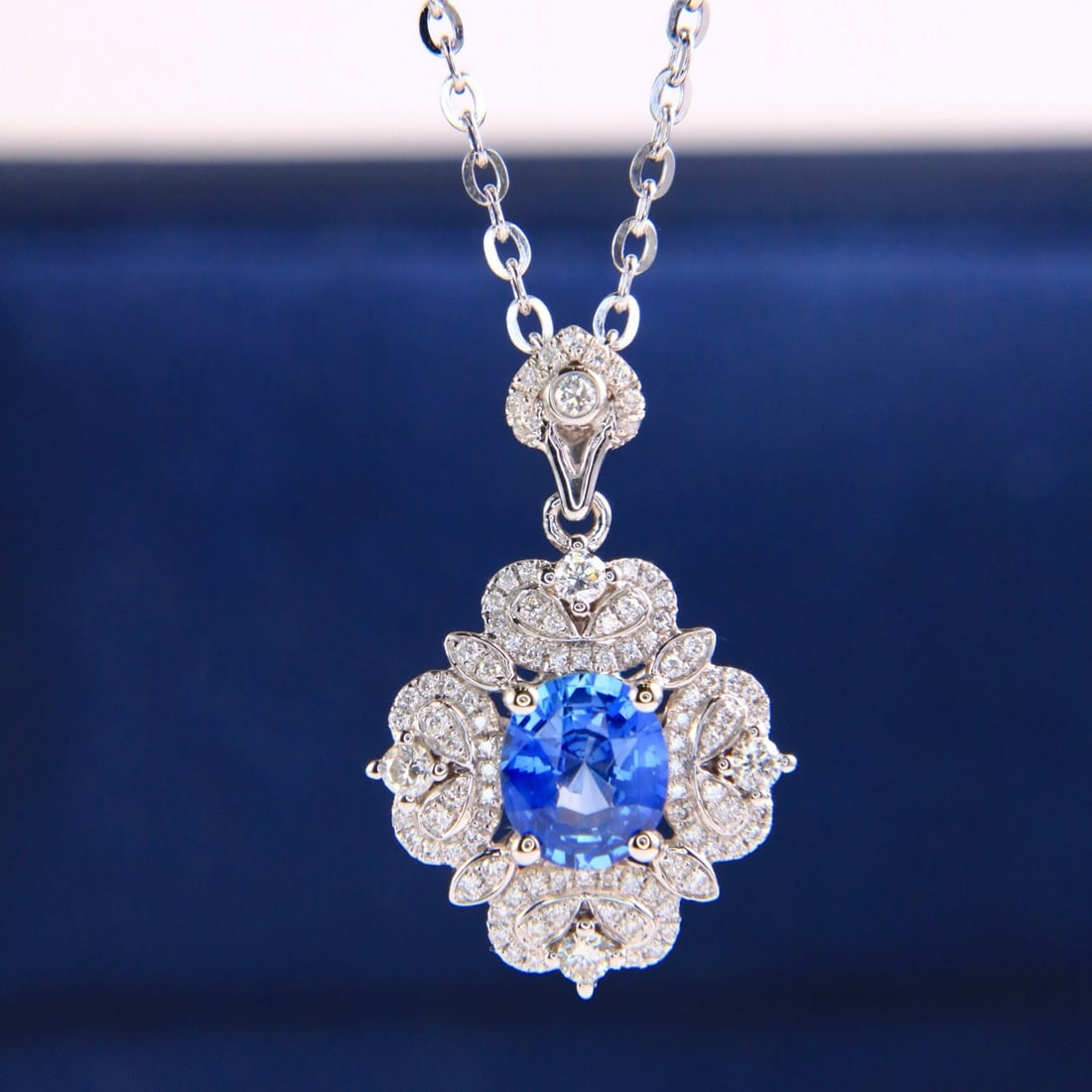 14k Gold 1.45 Ctw Natural Sapphire & Diamond Pendant( Without Chain ) - 4