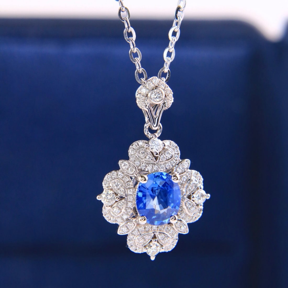 14k Gold 1.45 Ctw Natural Sapphire & Diamond Pendant( Without Chain ) - 5