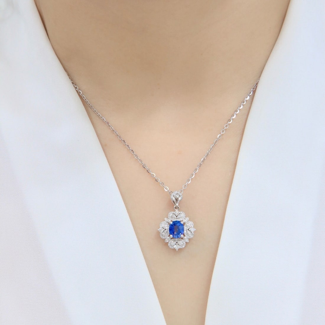 14k Gold 1.45 Ctw Natural Sapphire & Diamond Pendant( Without Chain ) - 8