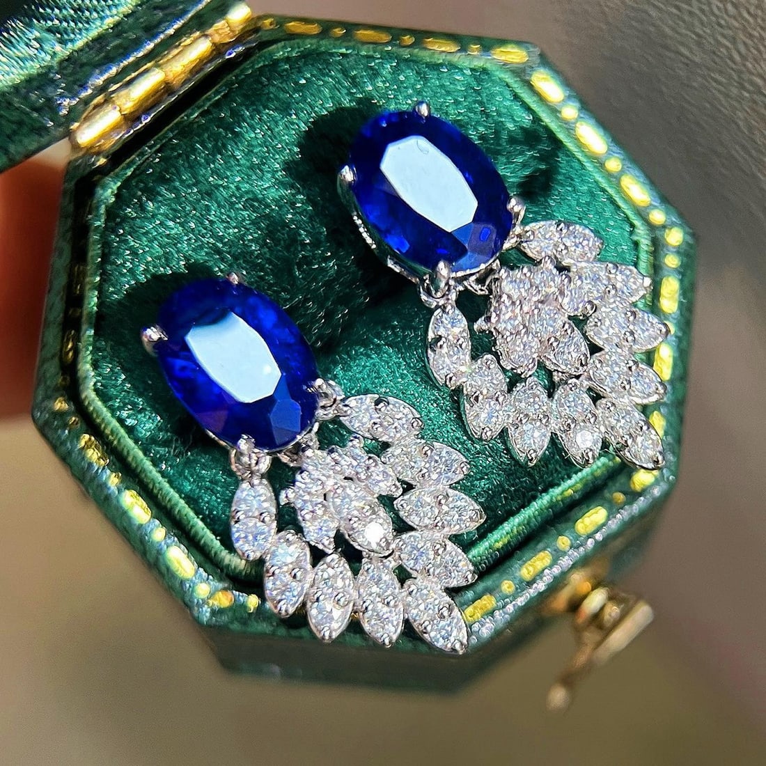 14k Gold 2.88 Ctw Natural Sapphire & Diamond Earrings (1 of 7)