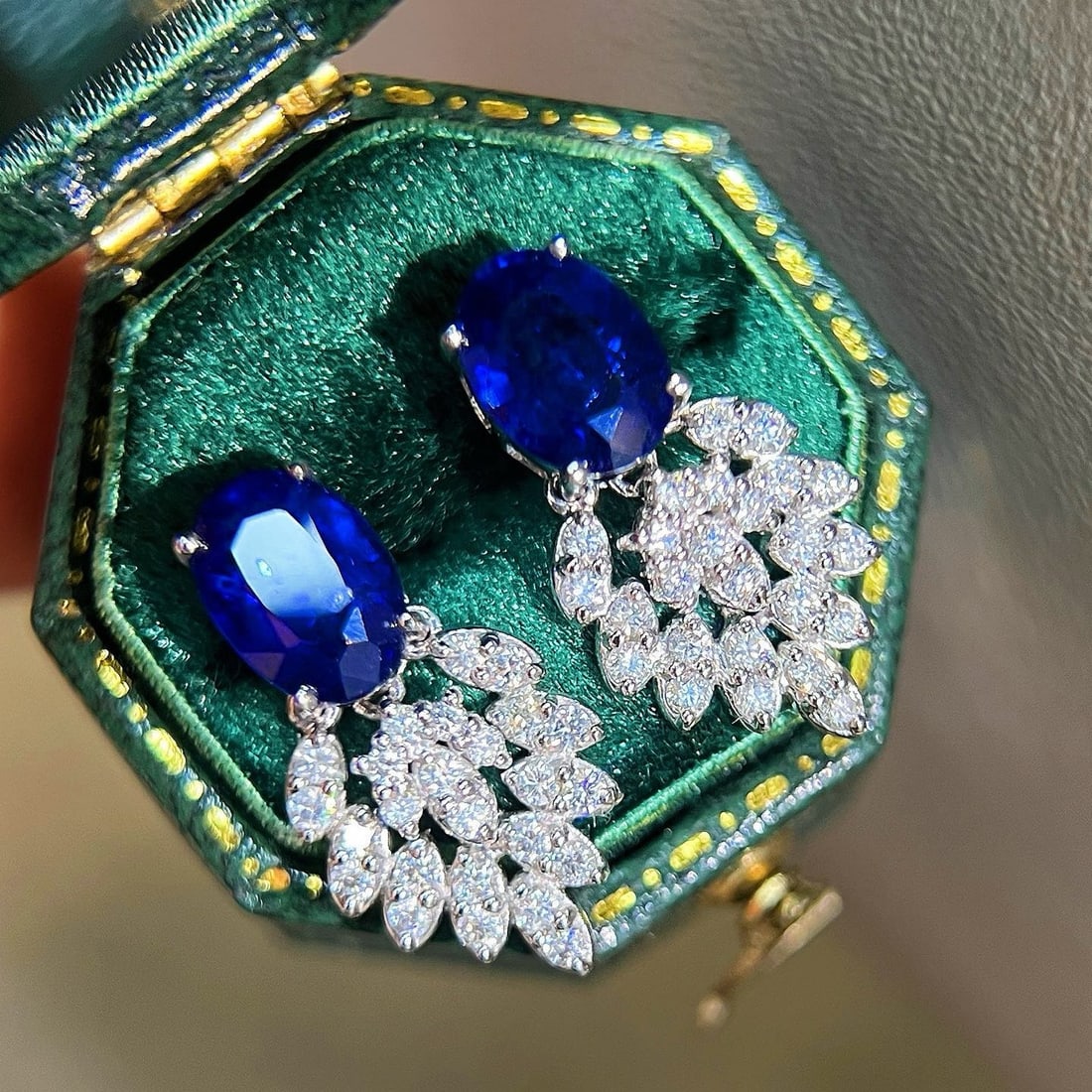 14k Gold 2.88 Ctw Natural Sapphire & Diamond Earrings - 2