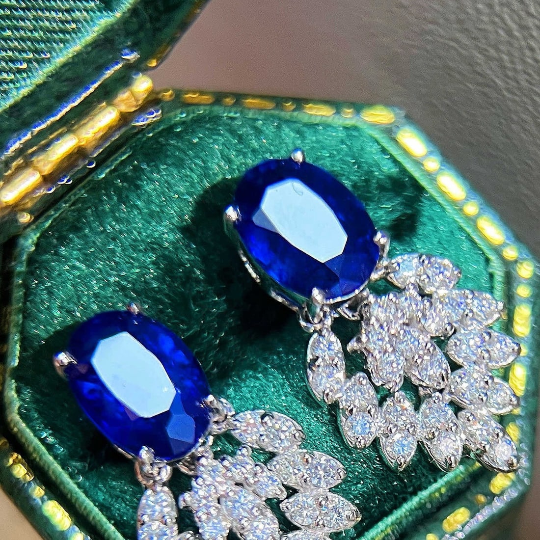 14k Gold 2.88 Ctw Natural Sapphire & Diamond Earrings - 3
