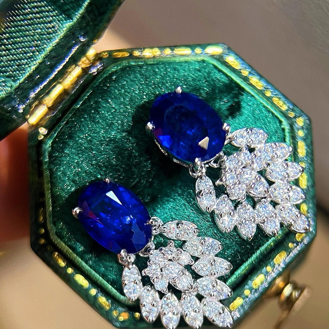 14k Gold 2.88 Ctw Natural Sapphire & Diamond Earrings - 4