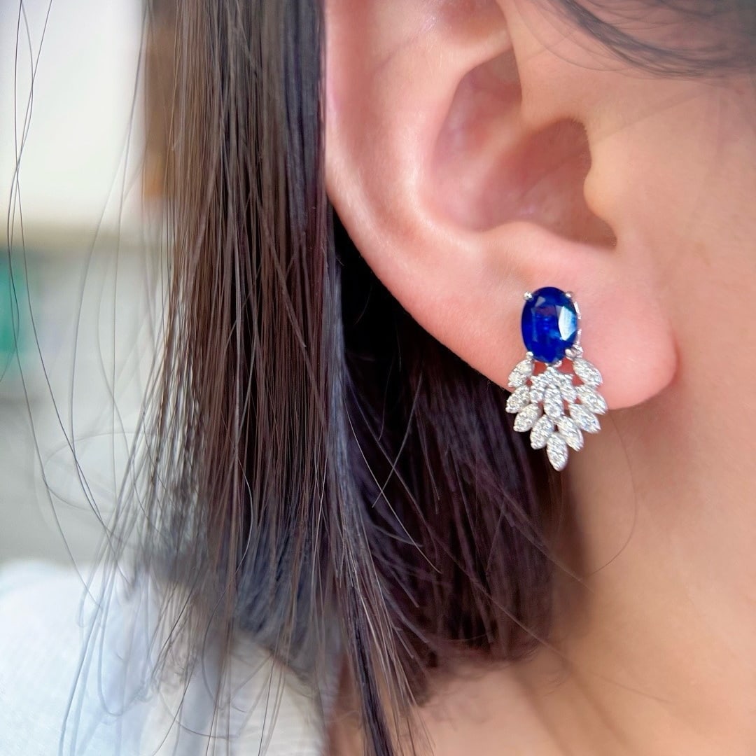 14k Gold 2.88 Ctw Natural Sapphire & Diamond Earrings - 5