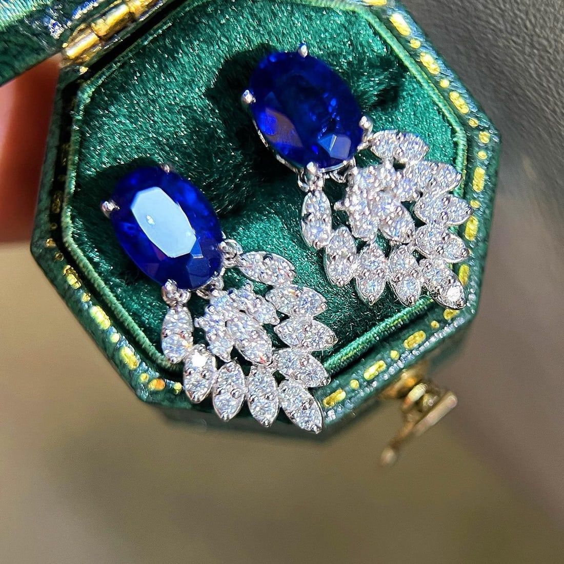 14k Gold 2.88 Ctw Natural Sapphire & Diamond Earrings - 6