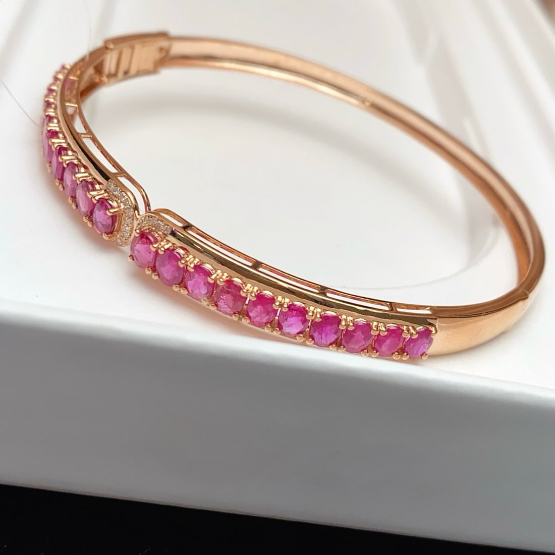 14k Gold 5.20 Ct Natural Ruby & Diamond Bangle - 2