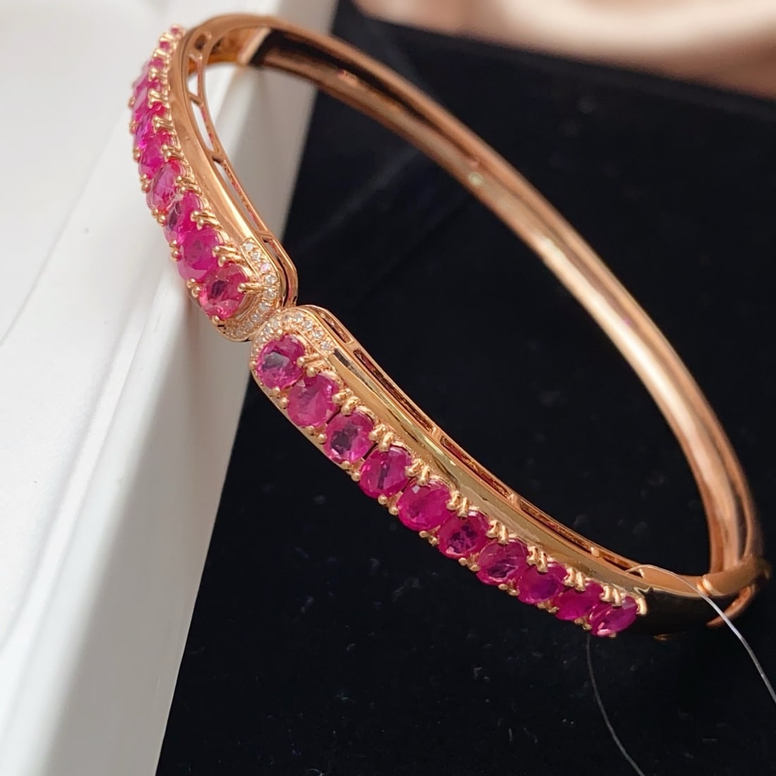 14k Gold 5.20 Ct Natural Ruby & Diamond Bangle - 3