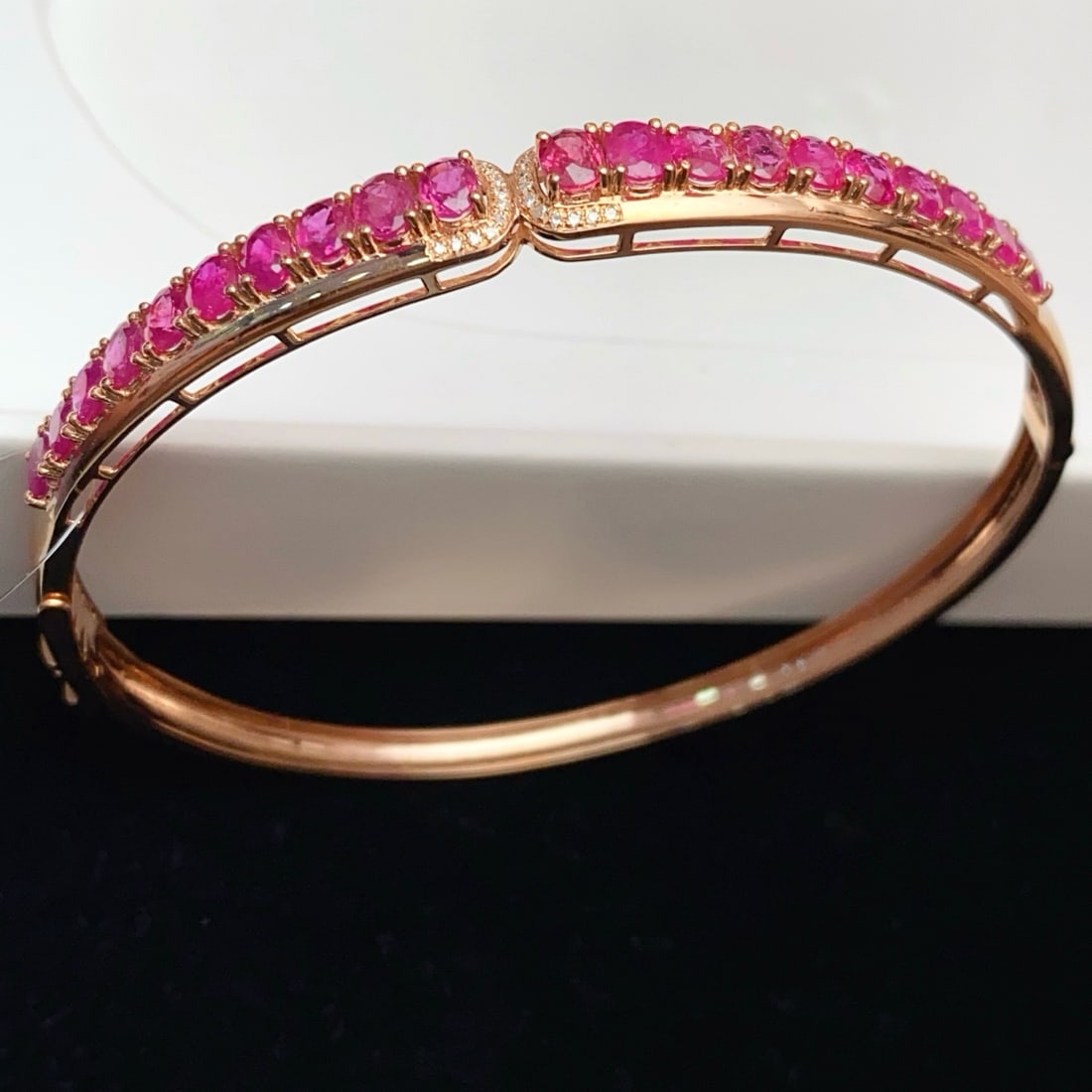14k Gold 5.20 Ct Natural Ruby & Diamond Bangle - 4