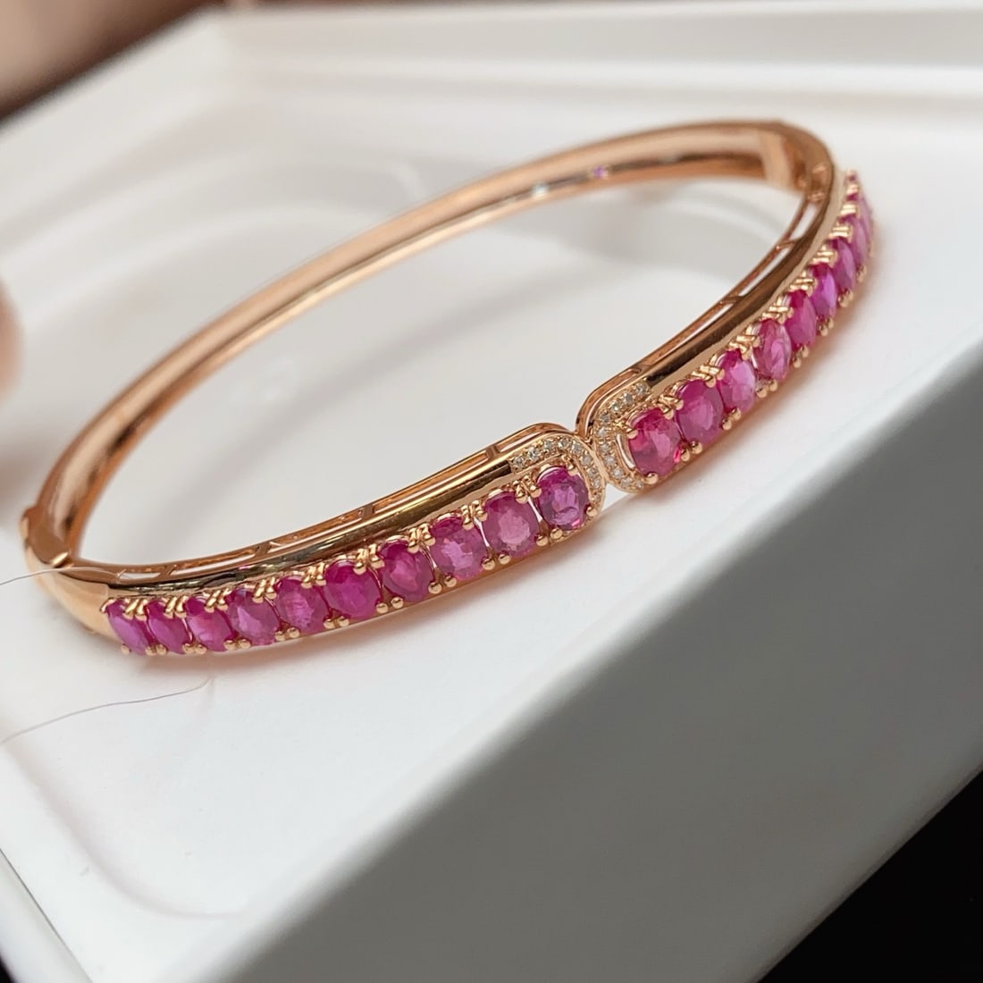 14k Gold 5.20 Ct Natural Ruby & Diamond Bangle - 6