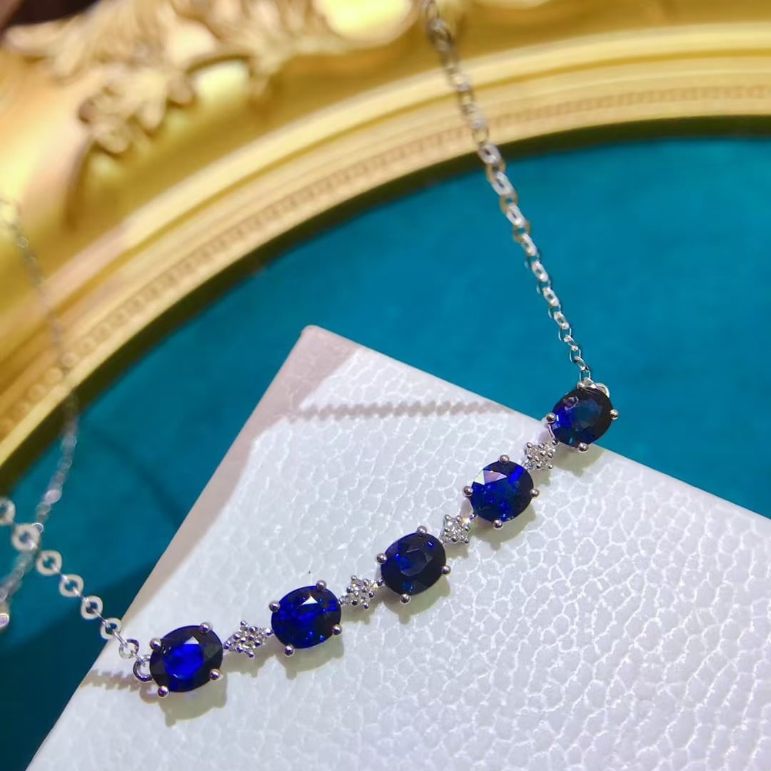 14k Gold 2.45 Ct Natural Sapphire & Diamond Necklace - 3