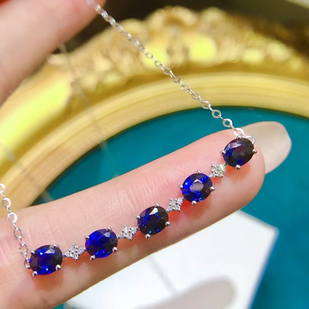 14k Gold 2.45 Ct Natural Sapphire & Diamond Necklace - 4