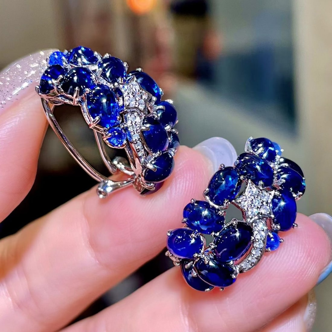 14k Gold 11.13 Ctw Natural Sapphire & Diamond Earrings - 2