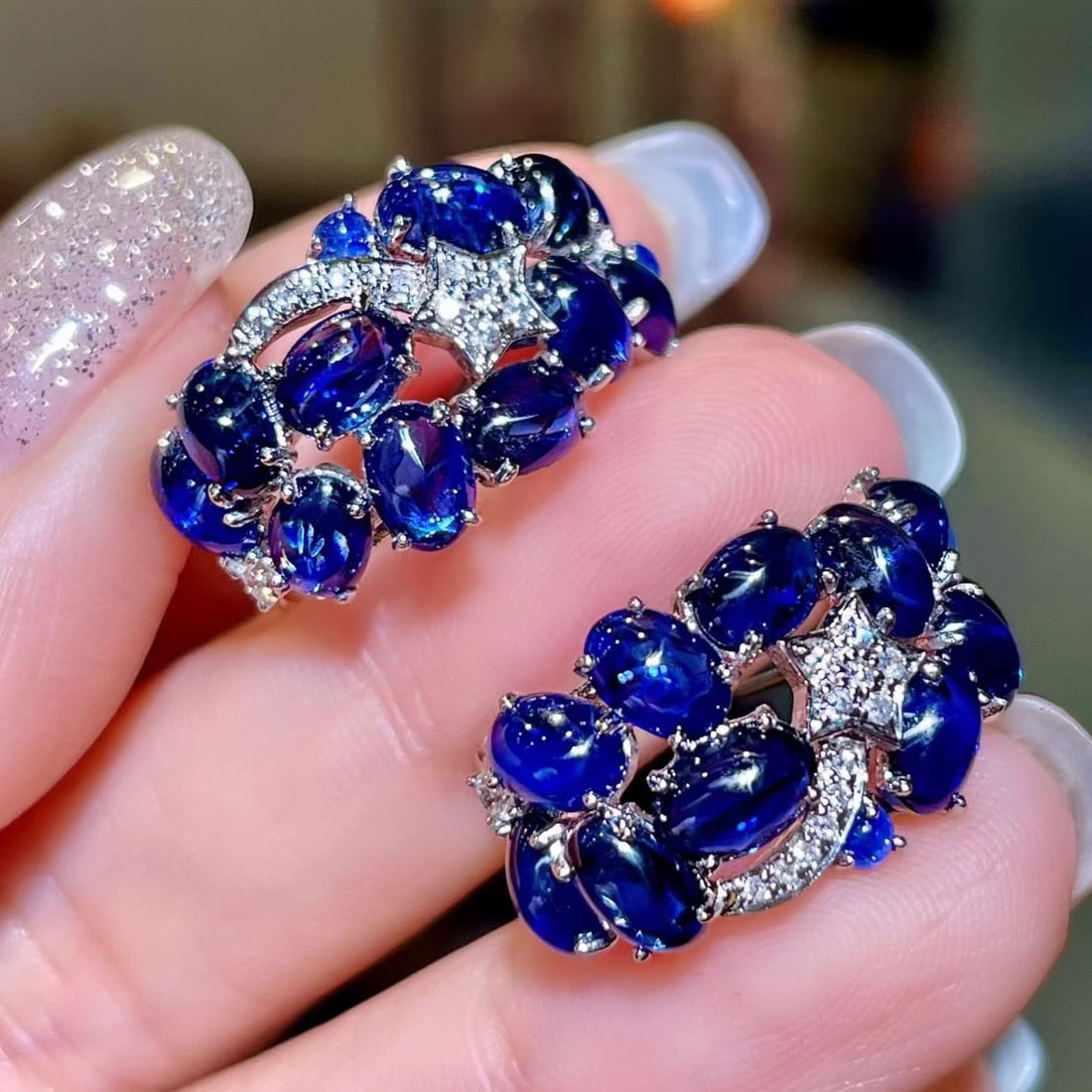 14k Gold 11.13 Ctw Natural Sapphire & Diamond Earrings - 3