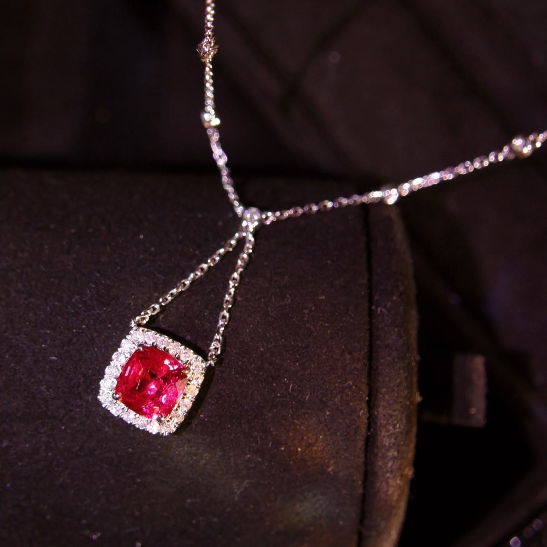 14k Gold 1 Ct Natural Spinel & Diamond Necklace - 2