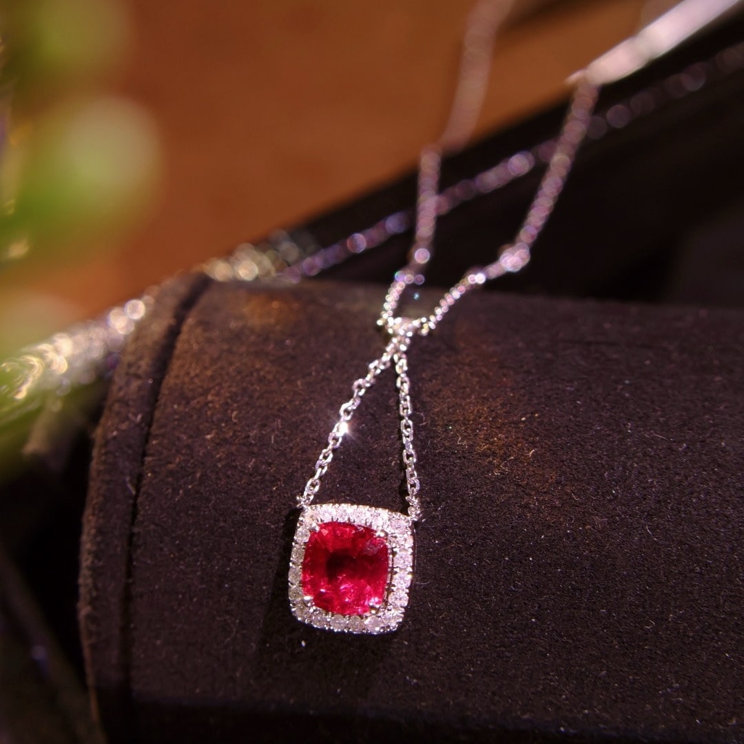 14k Gold 1 Ct Natural Spinel & Diamond Necklace - 3
