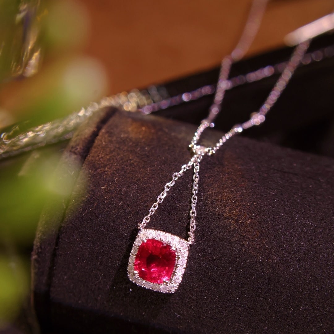 14k Gold 1 Ct Natural Spinel & Diamond Necklace - 4