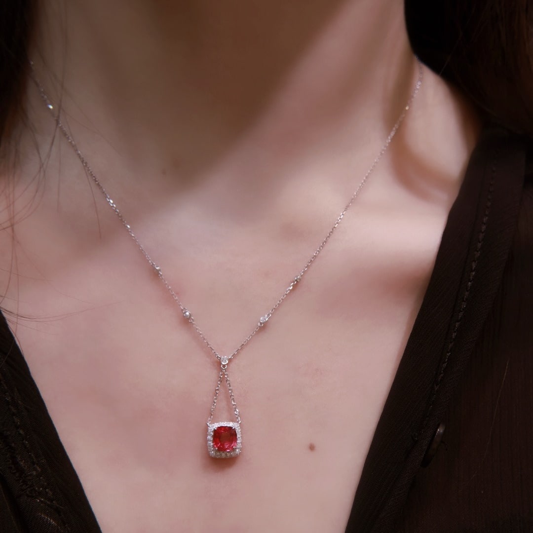 14k Gold 1 Ct Natural Spinel & Diamond Necklace - 5