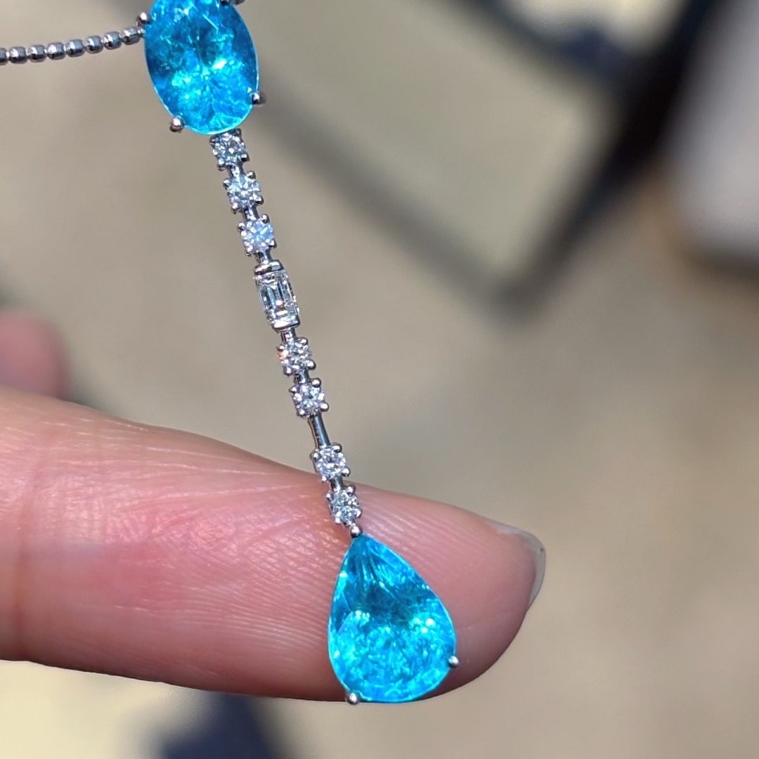 14k Gold 2 Ct Natural Paraiba Tourmaline & Diamond Pendant( Without Chain ) - 6