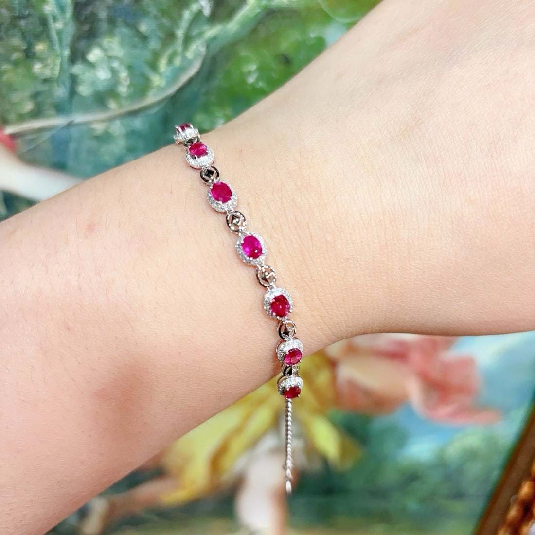 14k Gold 2 Ct Natural Ruby & Diamond Bracelet - 8