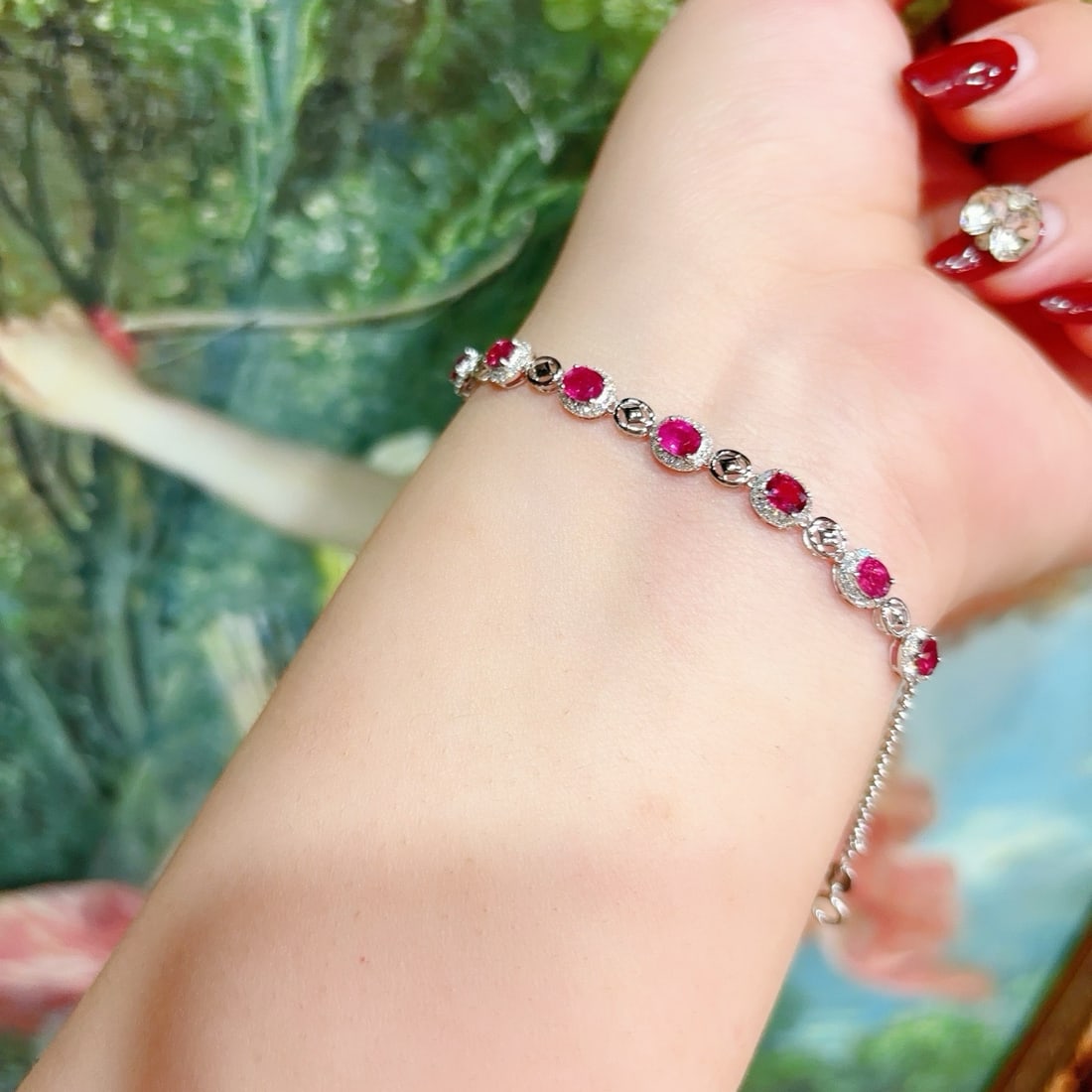 14k Gold 2 Ct Natural Ruby & Diamond Bracelet - 9