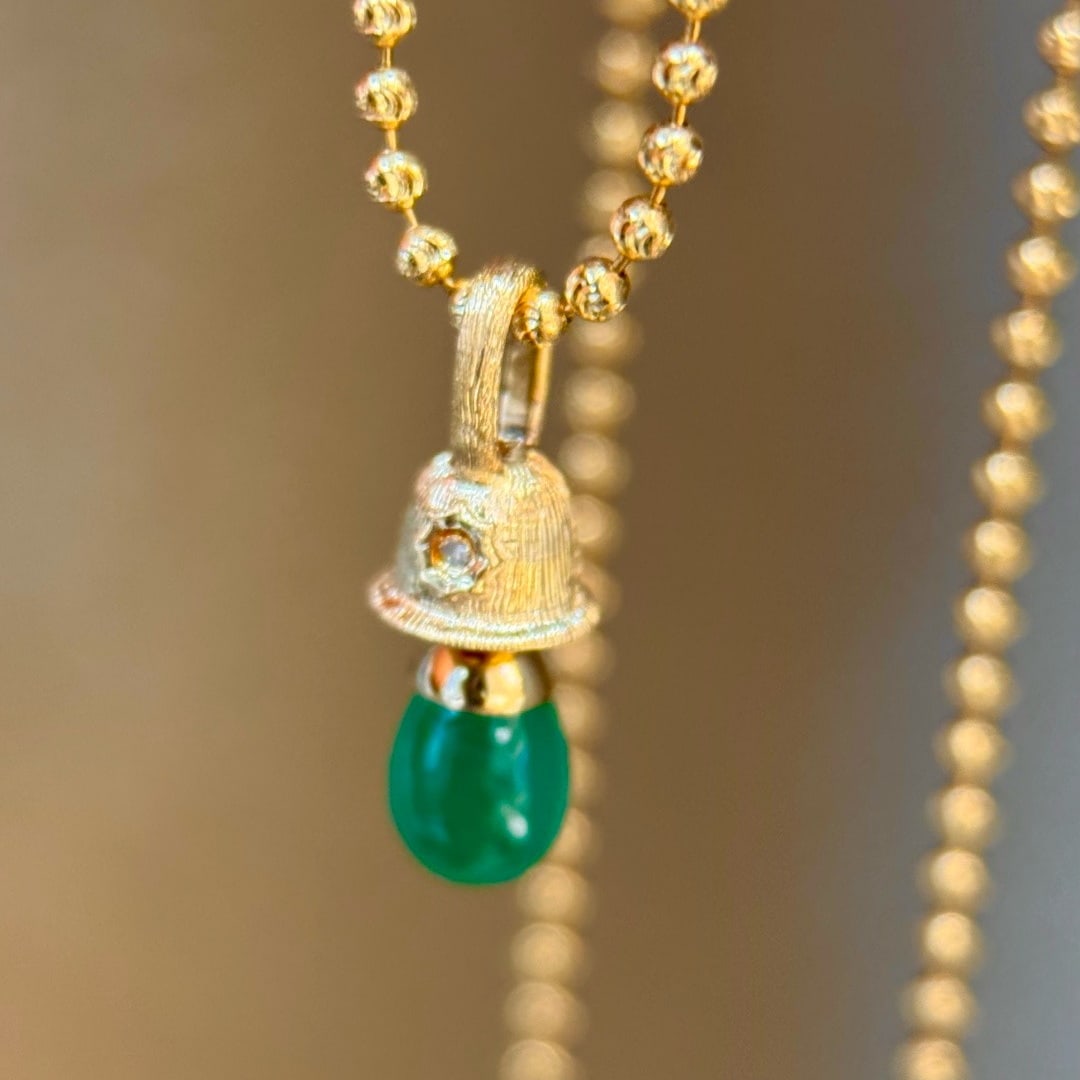 14k Gold 1 Ct Natural Emerald & Diamond Pendant( Without Chain ) - 4