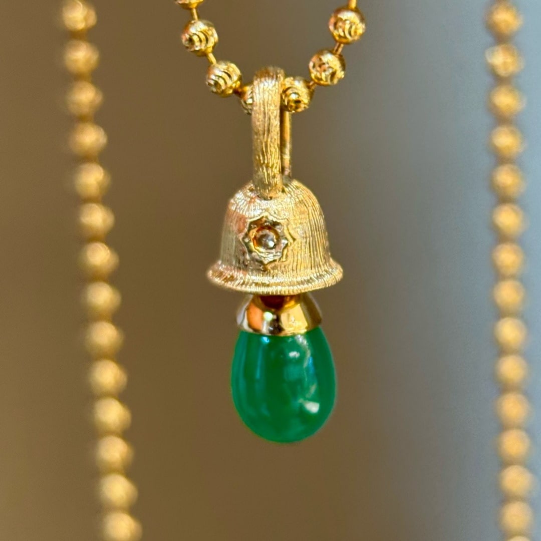 14k Gold 1 Ct Natural Emerald & Diamond Pendant( Without Chain ) - 5