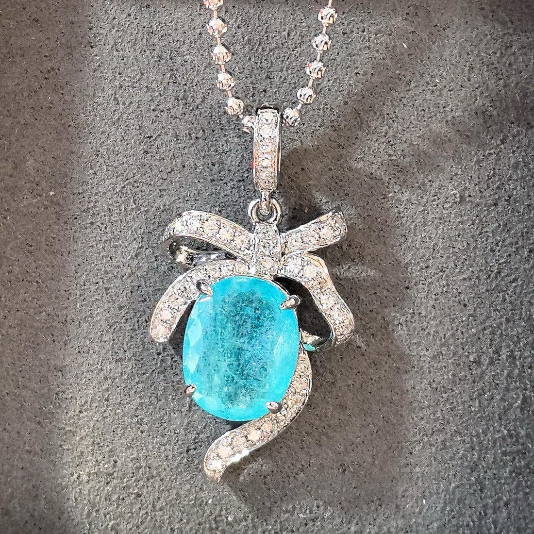 14k Gold 2.76 Ctw Natural Paraiba Tourmaline & Diamond Pendant( Without Chain ) - 3